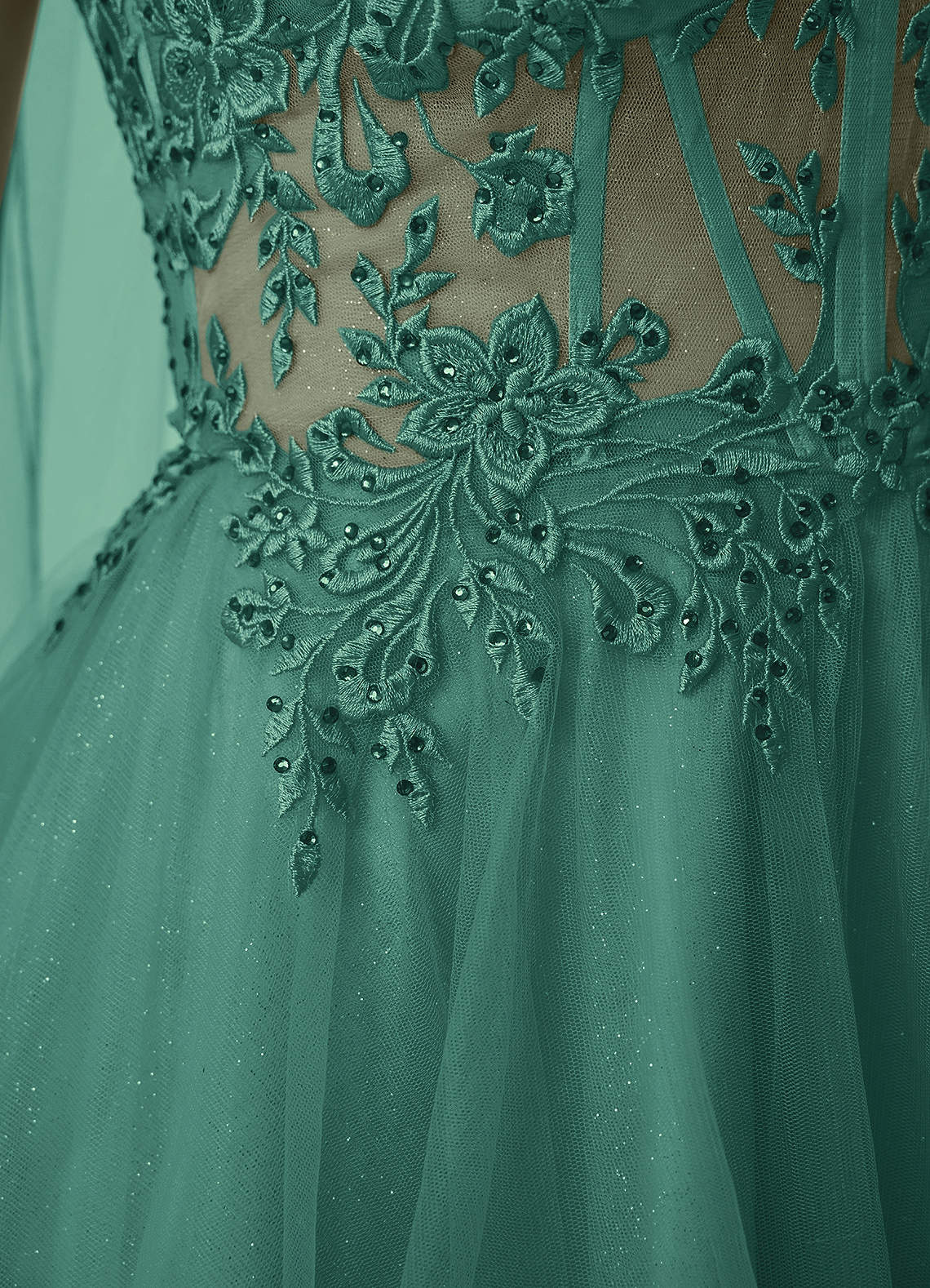 Thalassienne A-Line Mini Corset Glitter Tulle Prom Dress in Basil