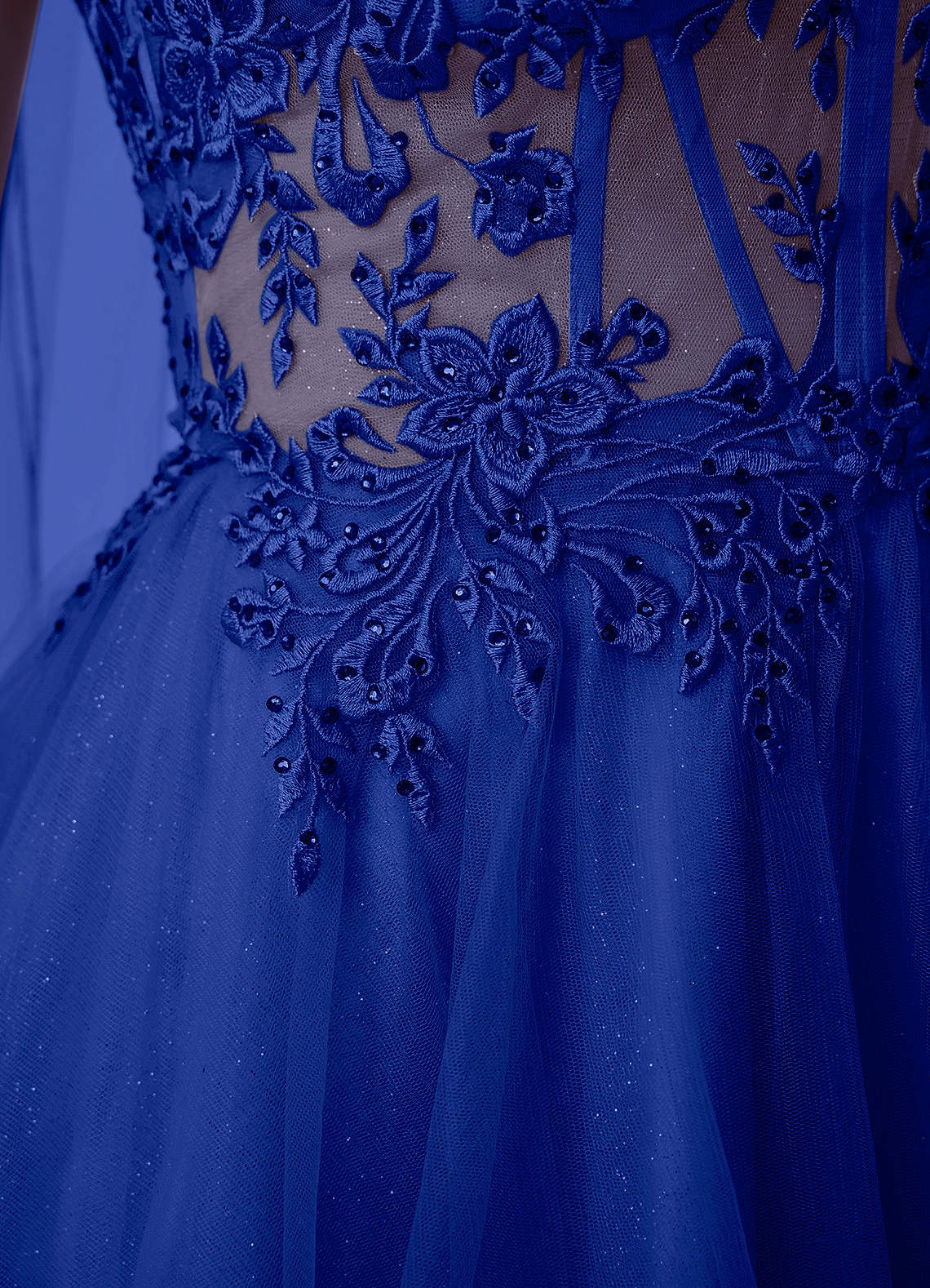 Thalassienne A-Line Mini Corset Glitter Tulle Prom Dress in Royal Blue
