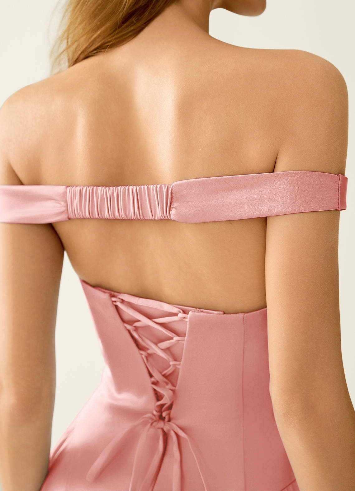 Tonietta A-Line Off-the-Shoulder Satin Prom Dress in Haze Pink