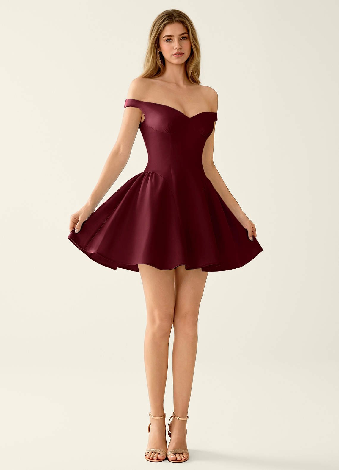 Tonietta A-Line Off-the-Shoulder Satin Prom Dress in Wine