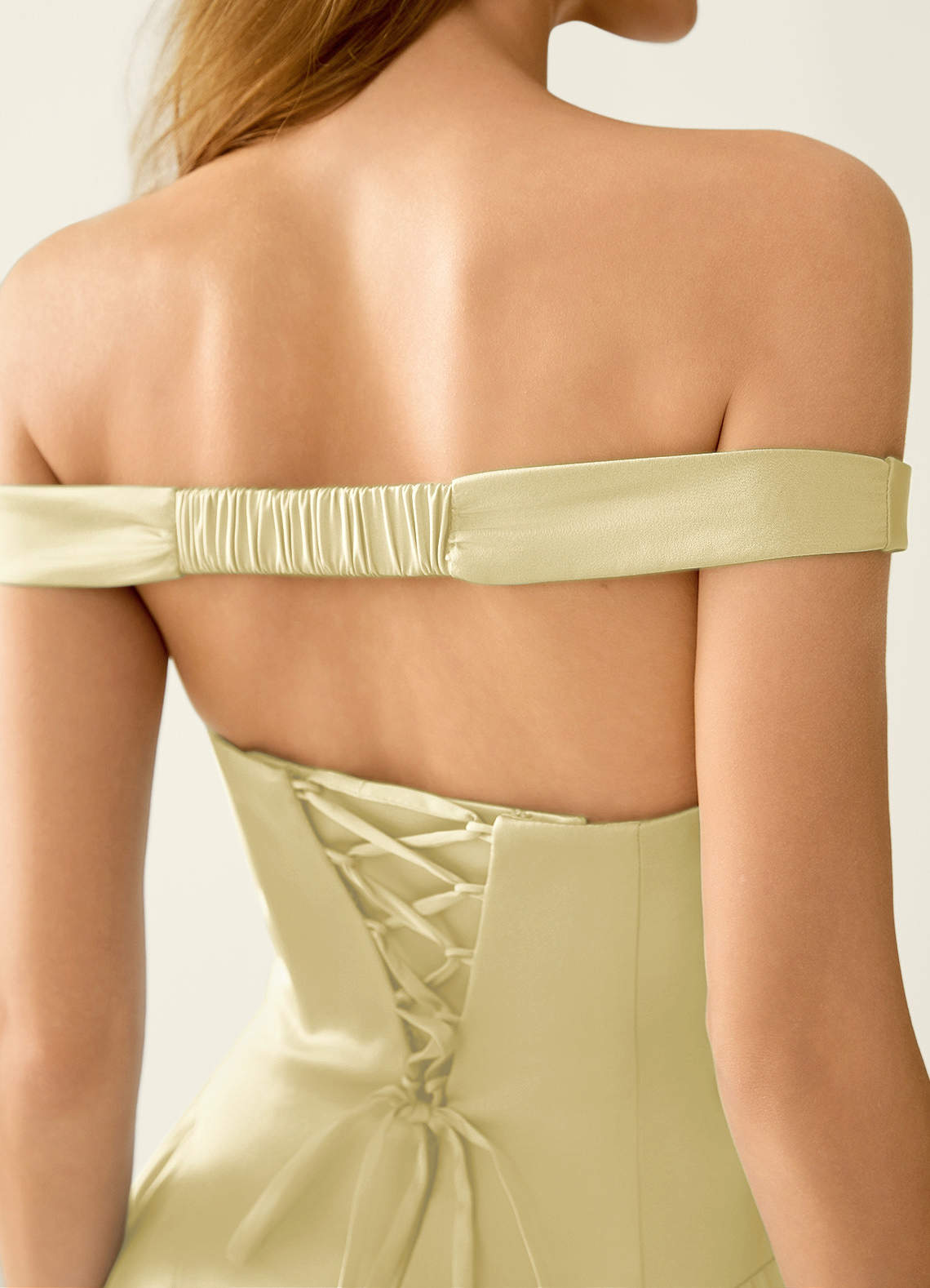 Tonietta A-Line Off-the-Shoulder Satin Prom Dress in Lemon Sorbet