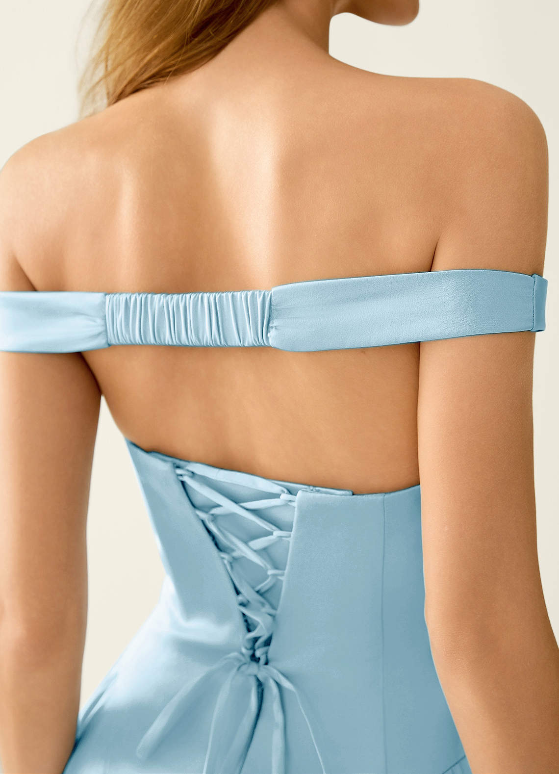 Tonietta A-Line Off-the-Shoulder Satin Prom Dress in Sky Blue