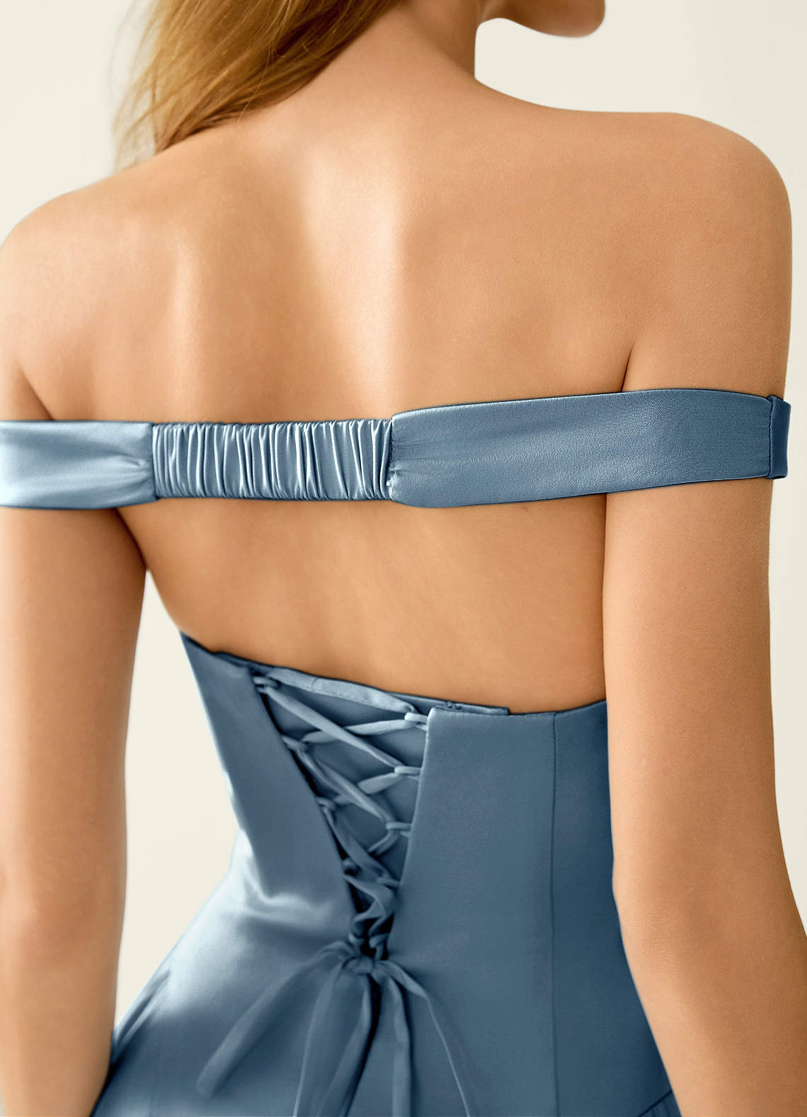 Tonietta A-Line Off-the-Shoulder Satin Prom Dress in Powder Blue