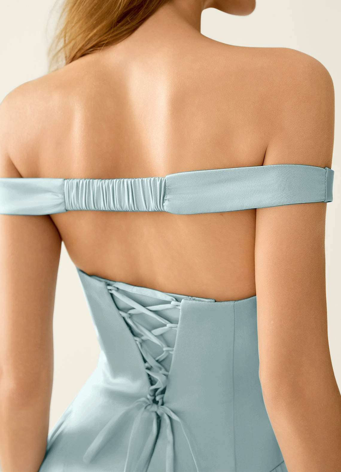 Tonietta A-Line Off-the-Shoulder Satin Prom Dress in Mist