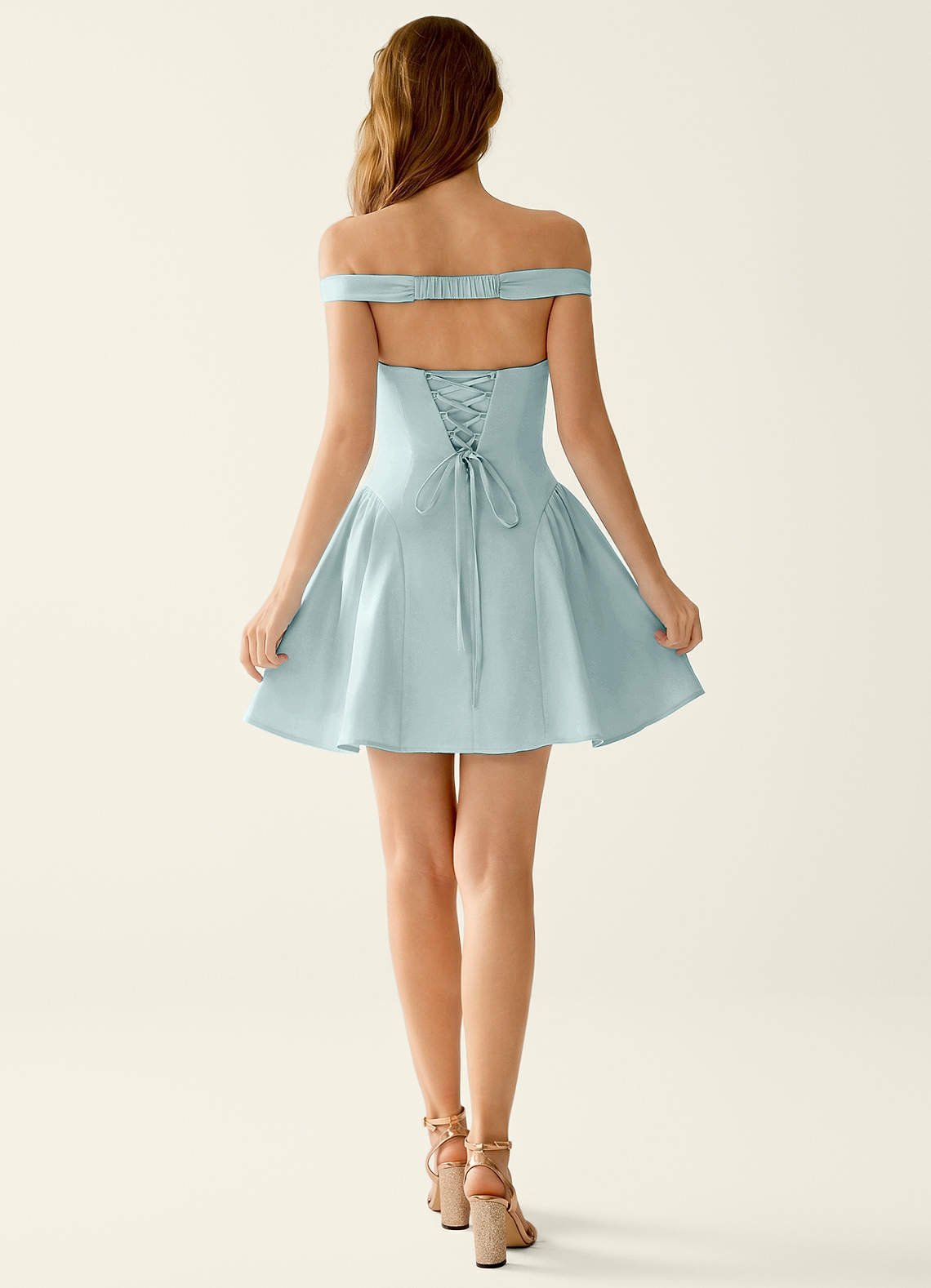Tonietta A-Line Off-the-Shoulder Satin Prom Dress in Mist