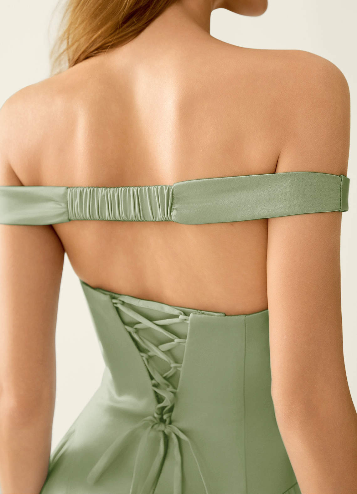 Tonietta A-Line Off-the-Shoulder Satin Prom Dress in Light Green