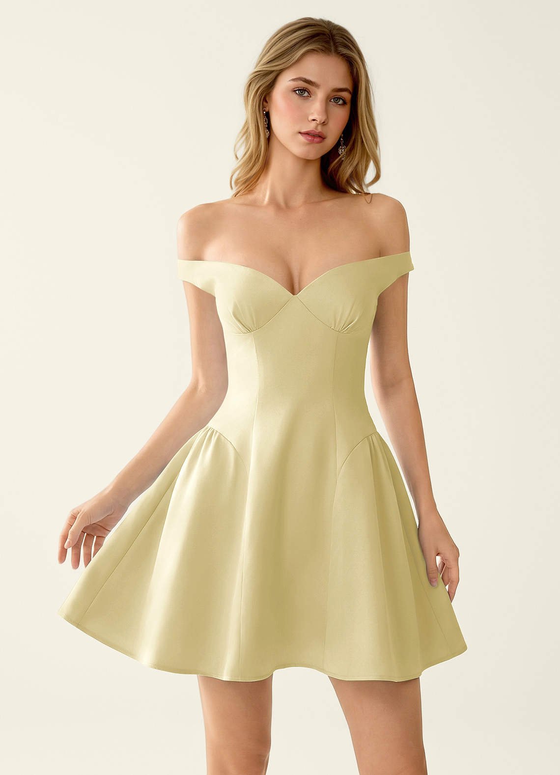 Tonietta A-Line Off-the-Shoulder Satin Prom Dress in Haze Pink