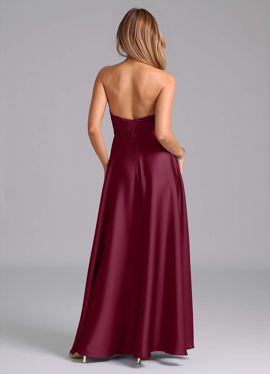 Tessie A-Line V-Neck Stretch Satin Bridesmaid Dress in Mulberry