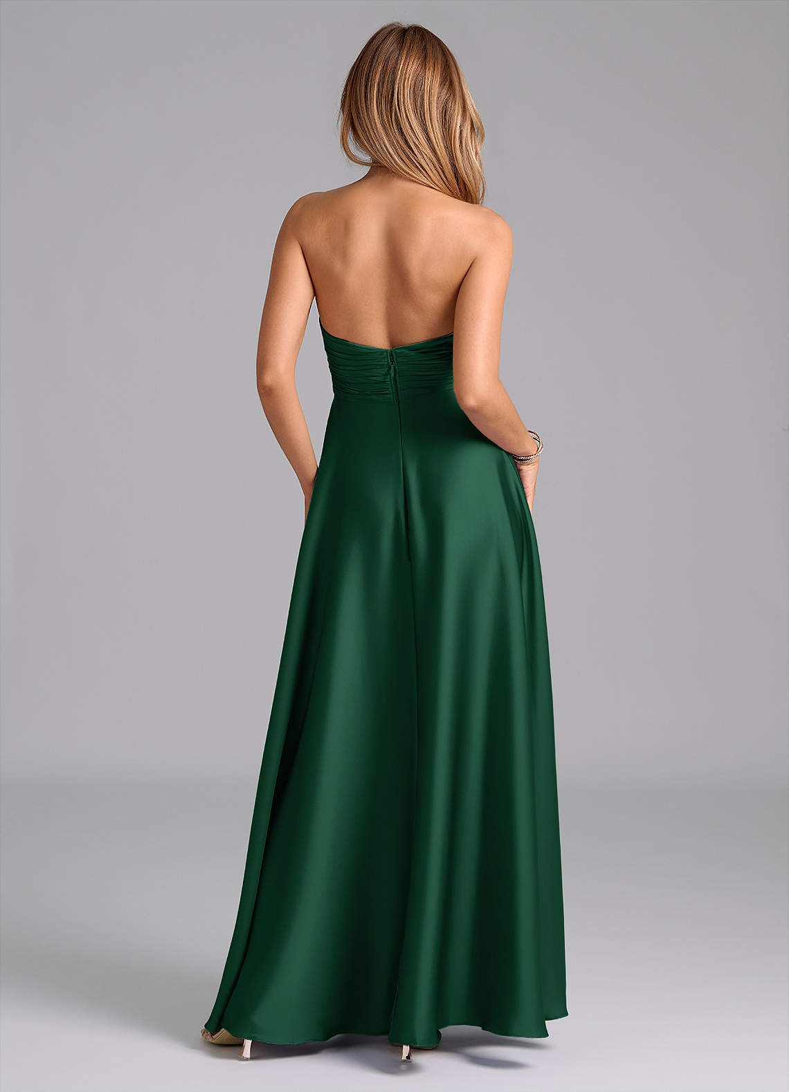 Tessie A-Line V-Neck Stretch Satin Bridesmaid Dress in Dark Green