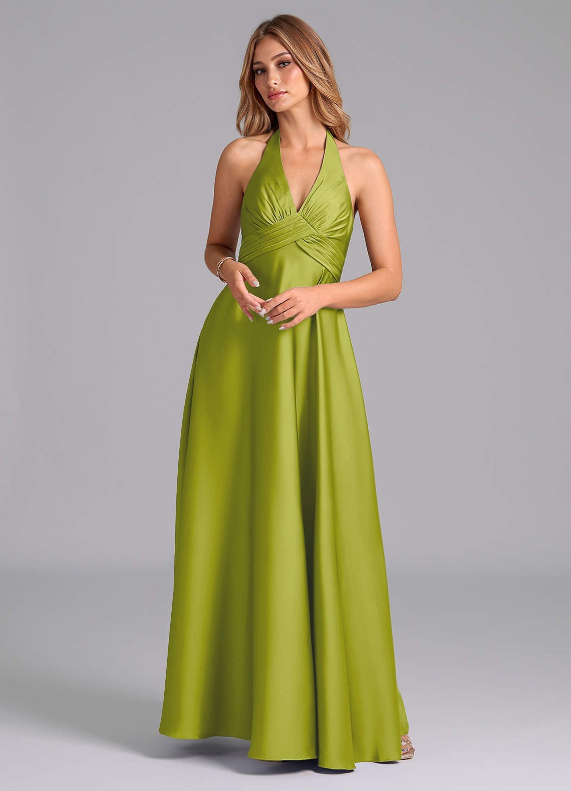 Tessie A-Line V-Neck Stretch Satin Bridesmaid Dress in Lemongrass