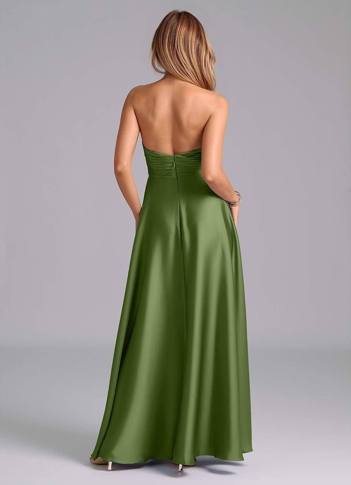 Tessie A-Line V-Neck Stretch Satin Bridesmaid Dress in Juniper