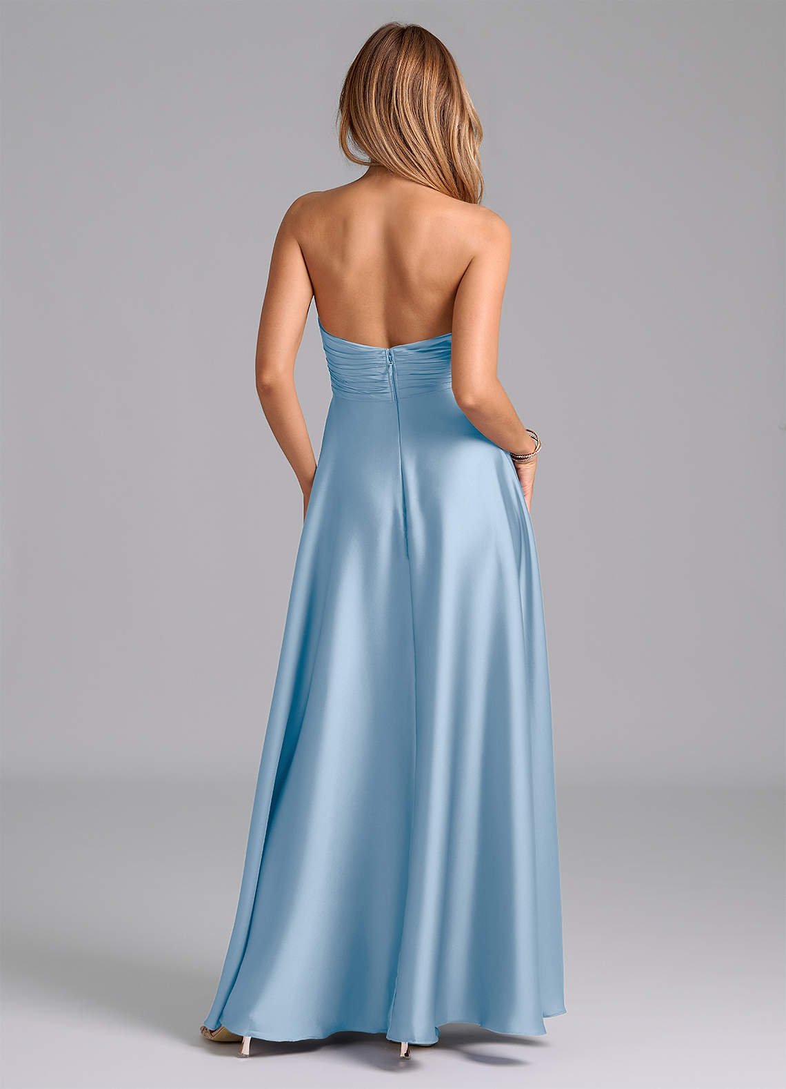 Tessie A-Line V-Neck Stretch Satin Bridesmaid Dress in Powder Blue