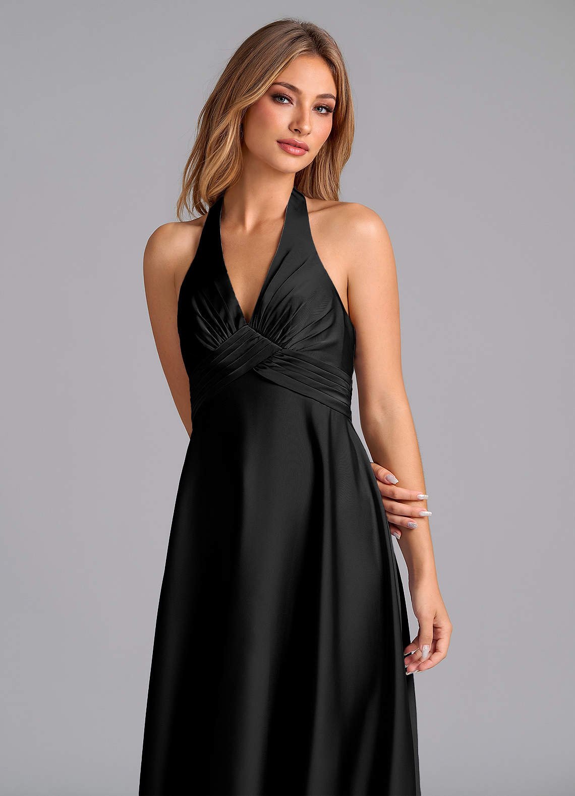 Tessie A-Line V-Neck Stretch Satin Bridesmaid Dress in black