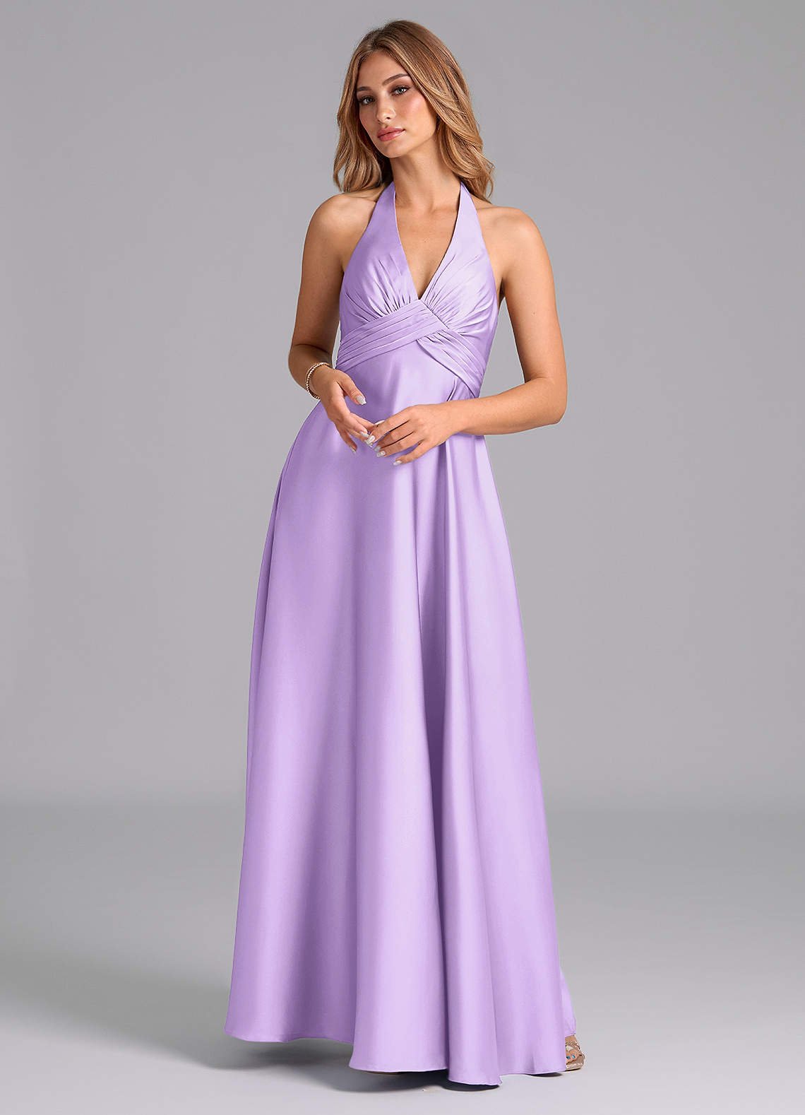 Tessie A-Line V-Neck Stretch Satin Bridesmaid Dress in Lilac