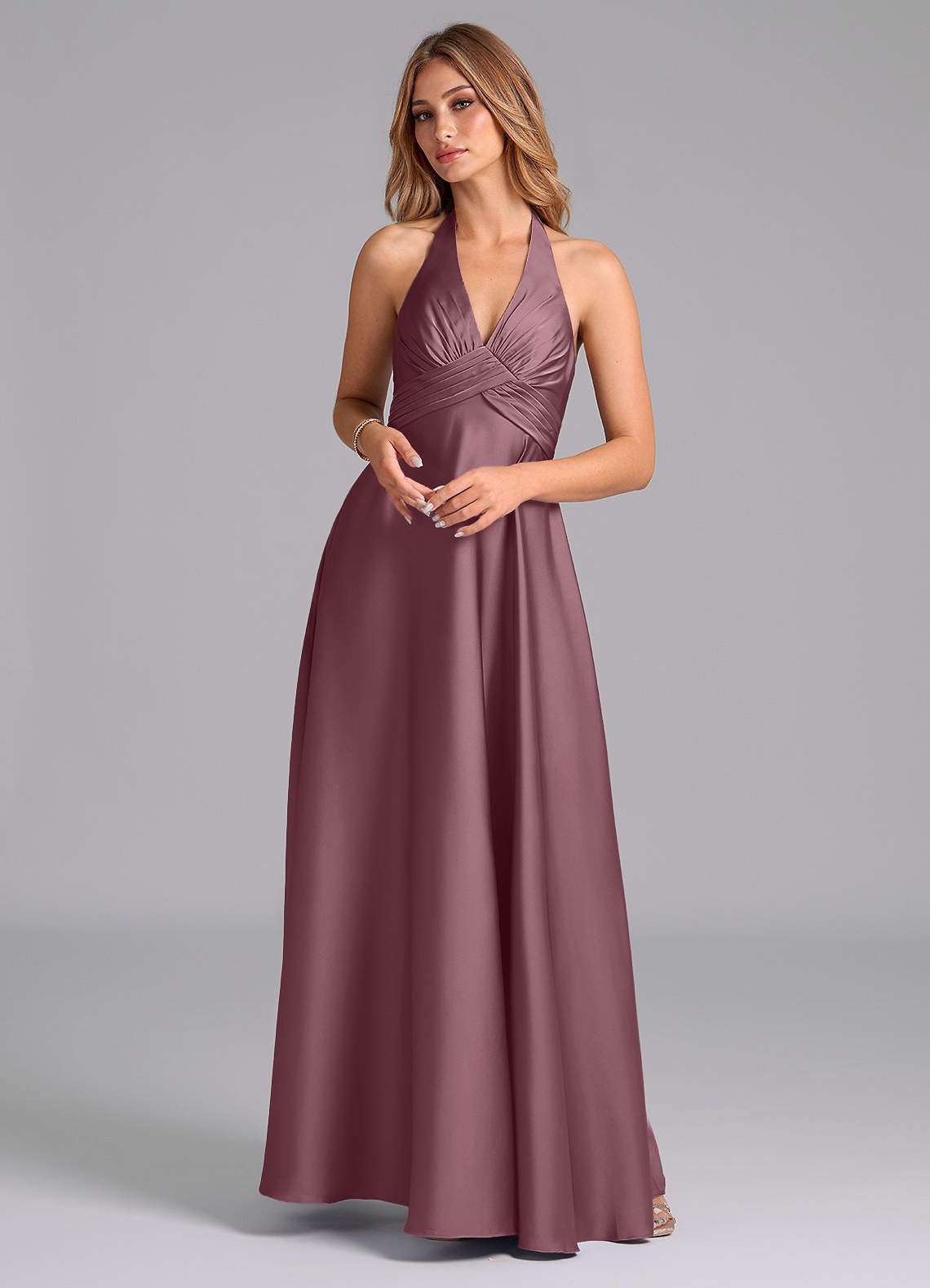Tessie A-Line V-Neck Stretch Satin Bridesmaid Dress in Amethyst