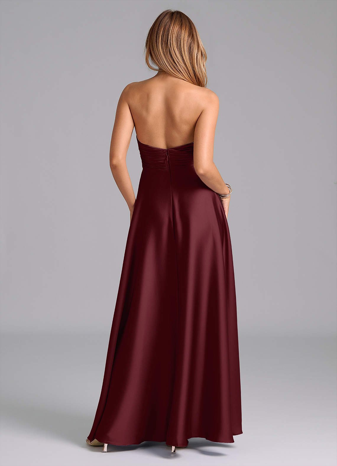 Tessie A-Line V-Neck Stretch Satin Bridesmaid Dress in Cabernet