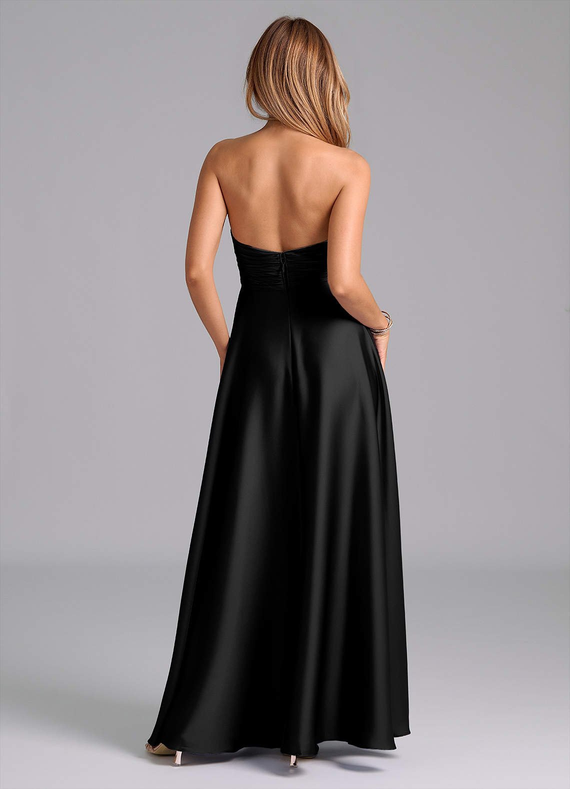 Tessie A-Line V-Neck Stretch Satin Bridesmaid Dress in black