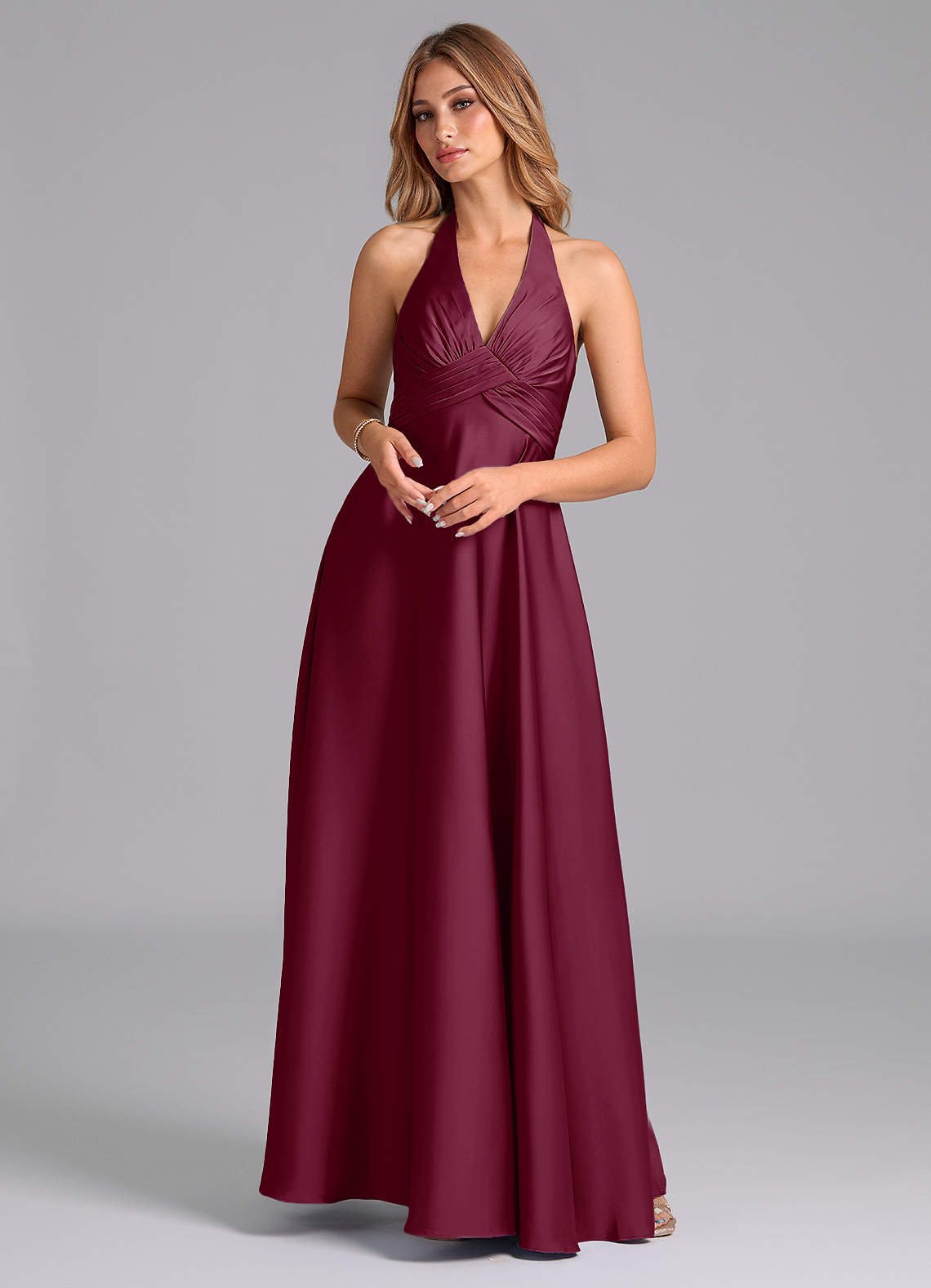 Tessie A-Line V-Neck Stretch Satin Bridesmaid Dress in Mulberry