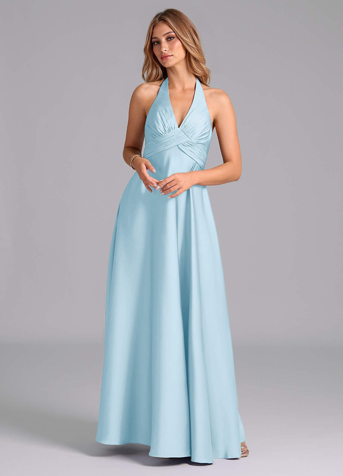 Tessie A-Line V-Neck Stretch Satin Bridesmaid Dress in Sky Blue