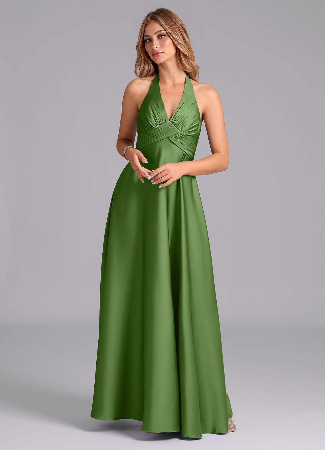 Tessie A-Line V-Neck Stretch Satin Bridesmaid Dress in Basil
