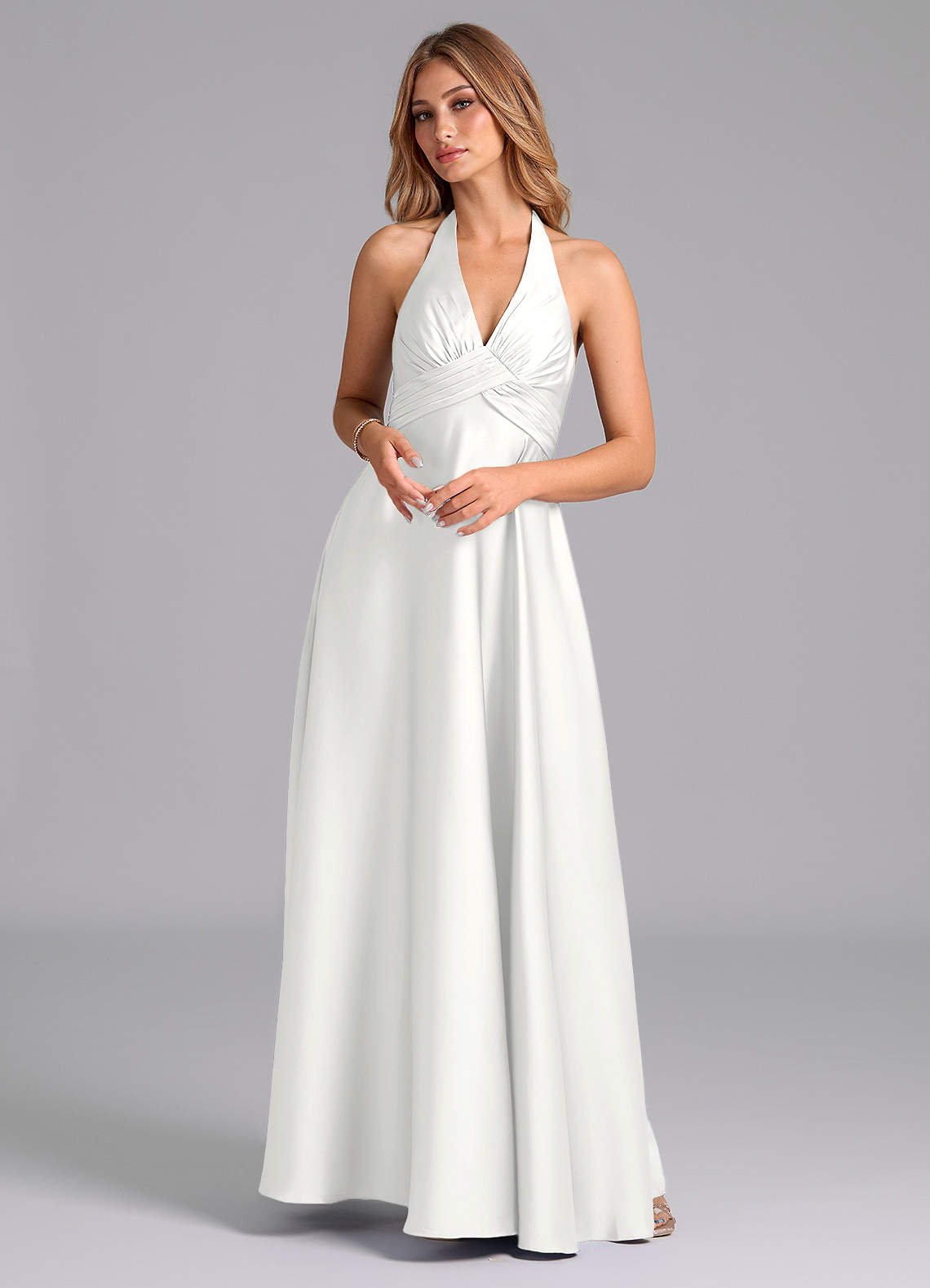 Tessie A-Line V-Neck Stretch Satin Bridesmaid Dress in white