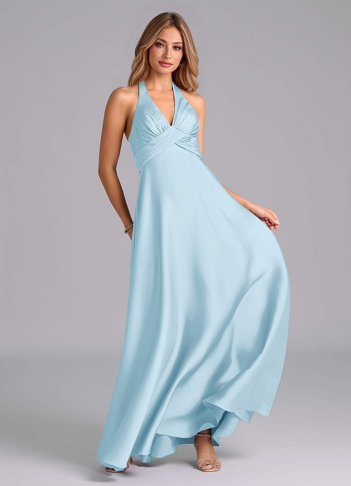 Tessie A-Line V-Neck Stretch Satin Bridesmaid Dress in Sky Blue