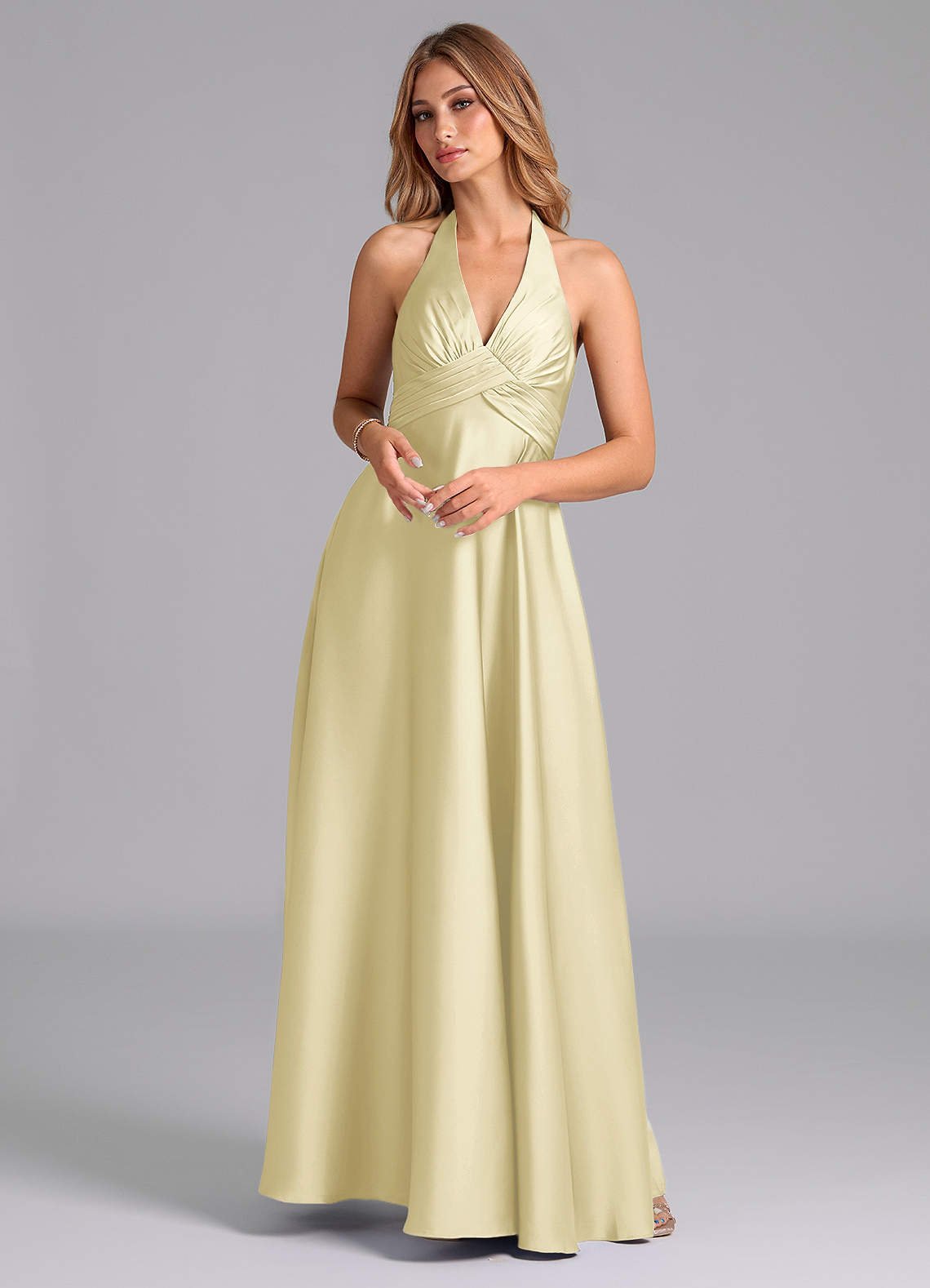 Tessie A-Line V-Neck Stretch Satin Bridesmaid Dress in Lemon Sorbet