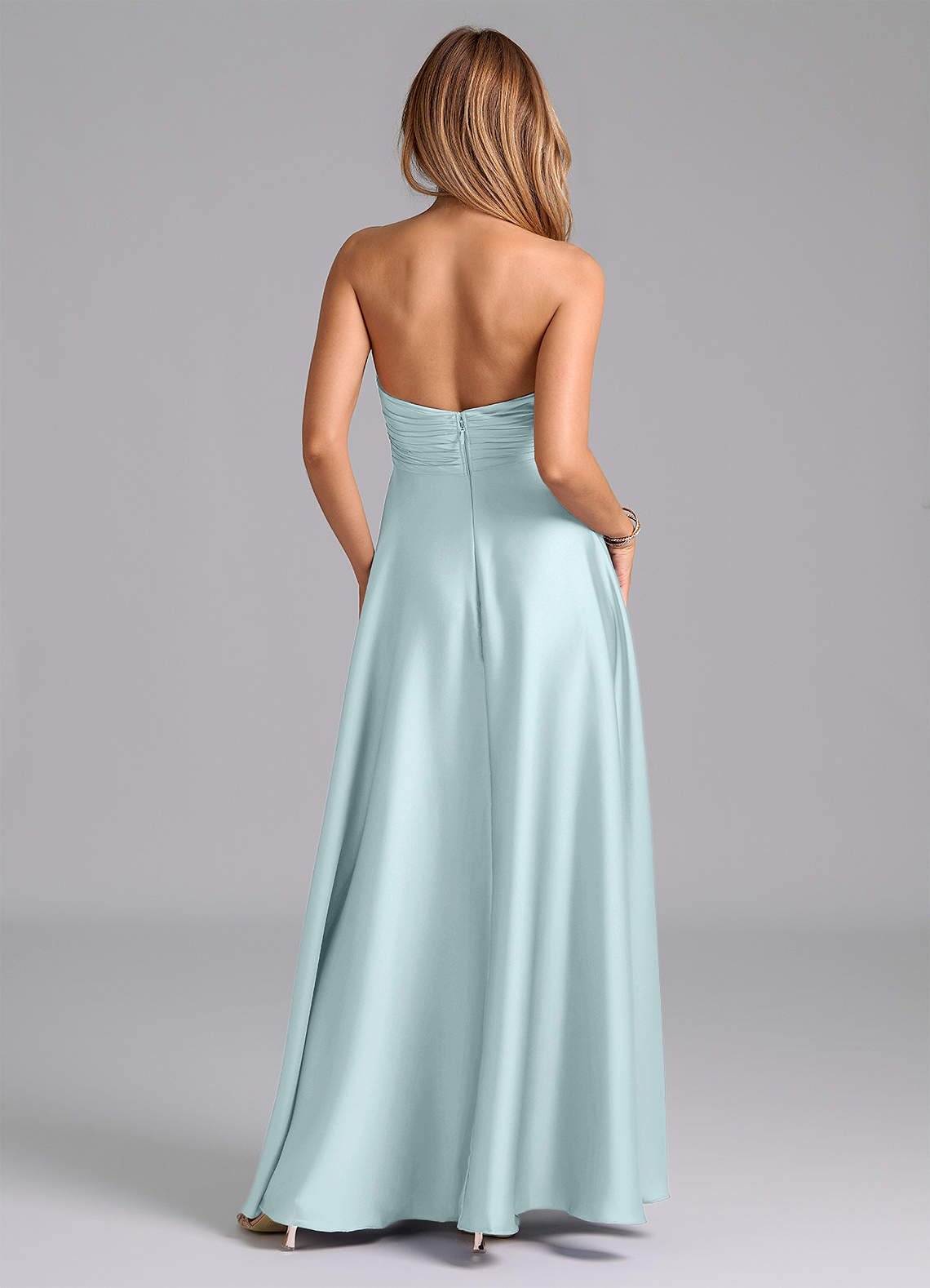Tessie A-Line V-Neck Stretch Satin Bridesmaid Dress in Sea Glass
