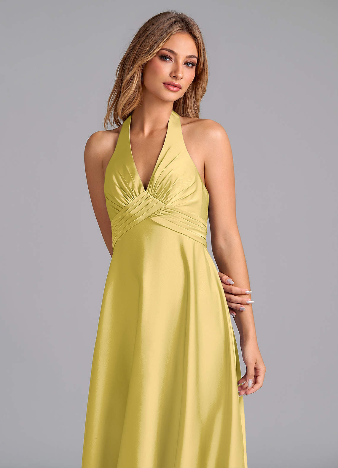 Tessie A-Line V-Neck Stretch Satin Bridesmaid Dress in Canary