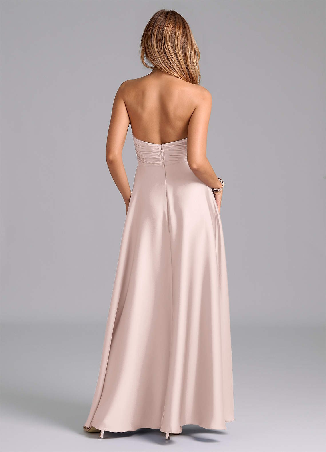 Tessie A-Line V-Neck Stretch Satin Bridesmaid Dress in Blushing Pink