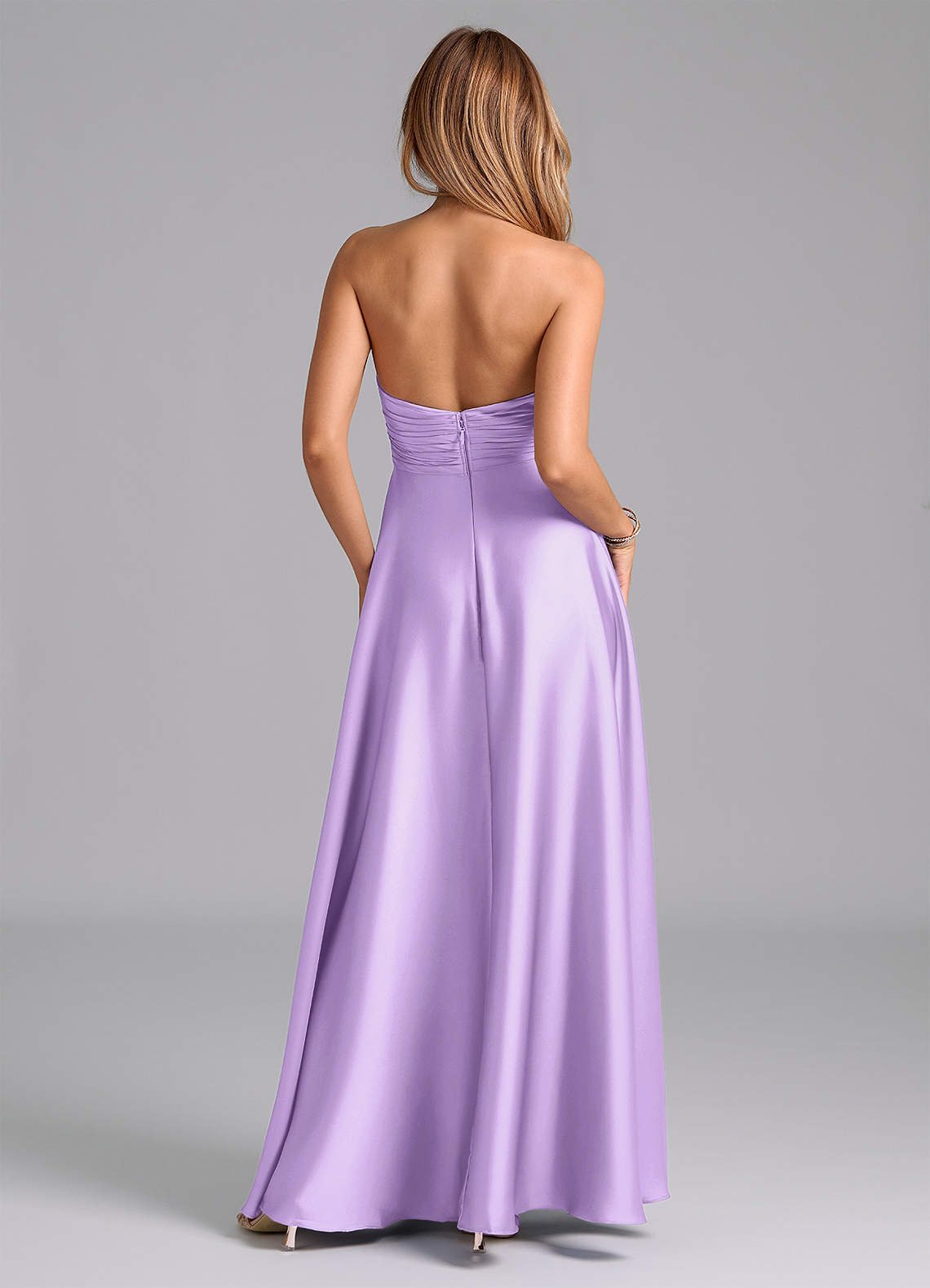Tessie A-Line V-Neck Stretch Satin Bridesmaid Dress in Lilac