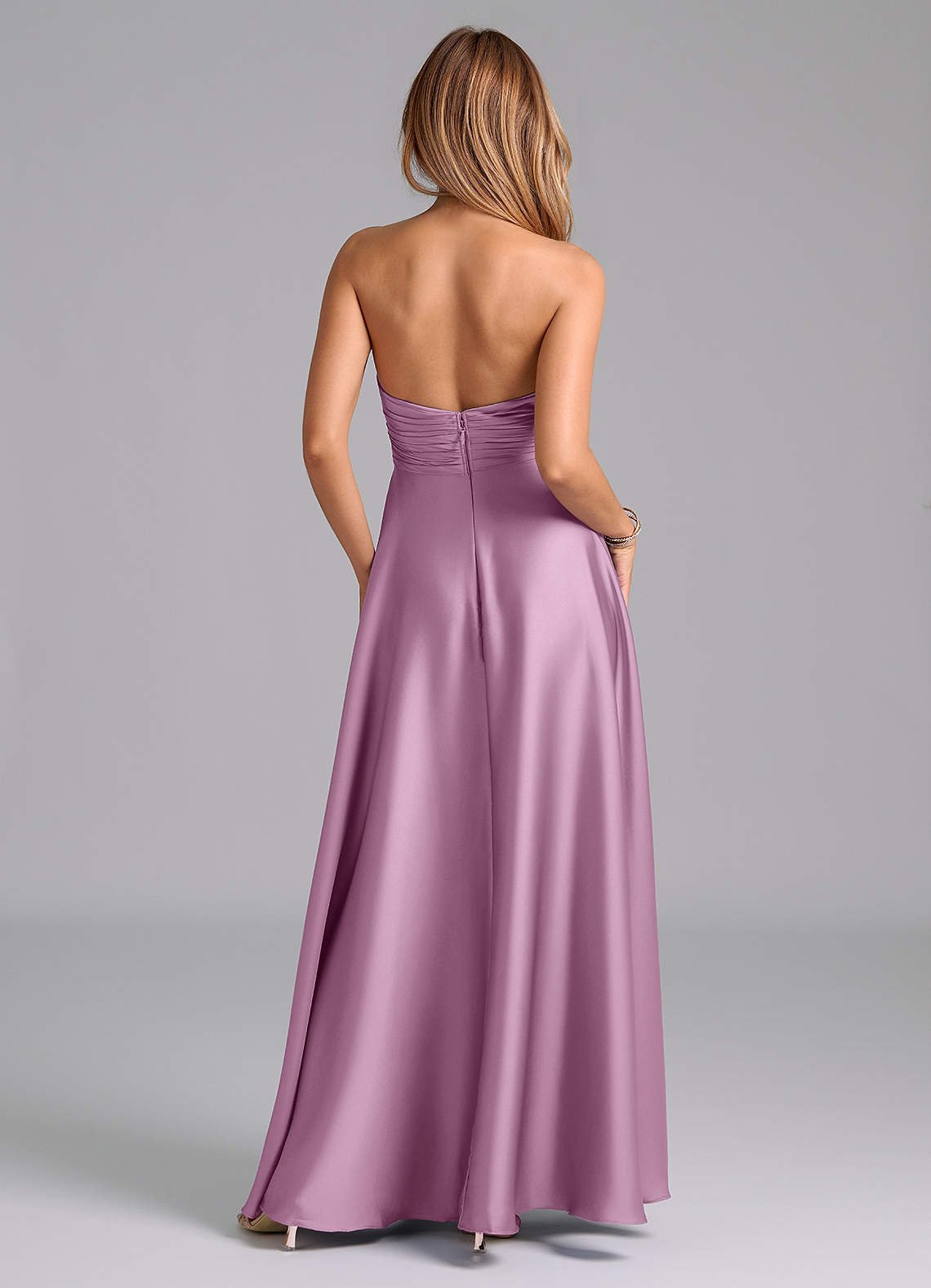 Tessie A-Line V-Neck Stretch Satin Bridesmaid Dress in Wisteria