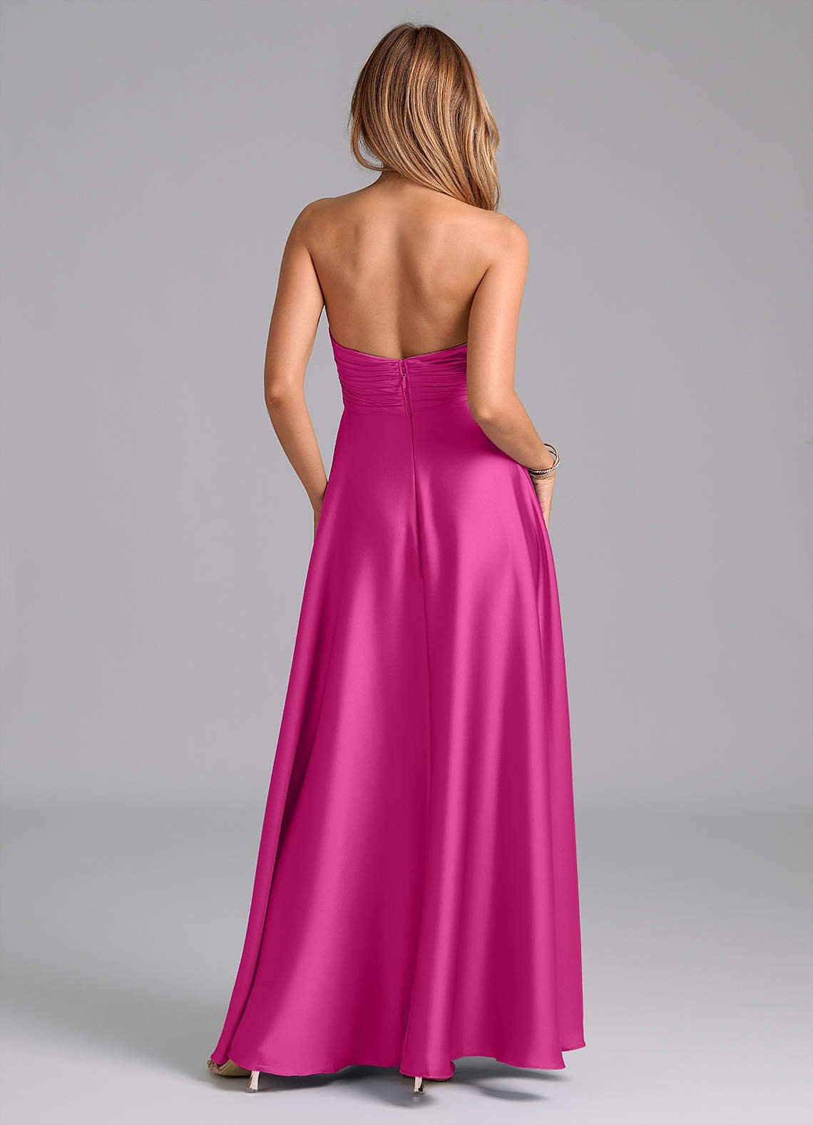 Tessie A-Line V-Neck Stretch Satin Bridesmaid Dress in Fuchsia