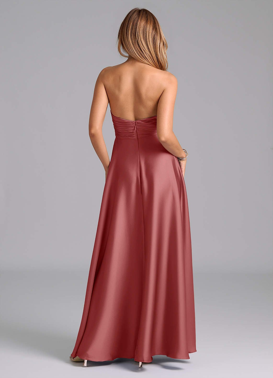 Tessie A-Line V-Neck Stretch Satin Bridesmaid Dress in Antique Rose