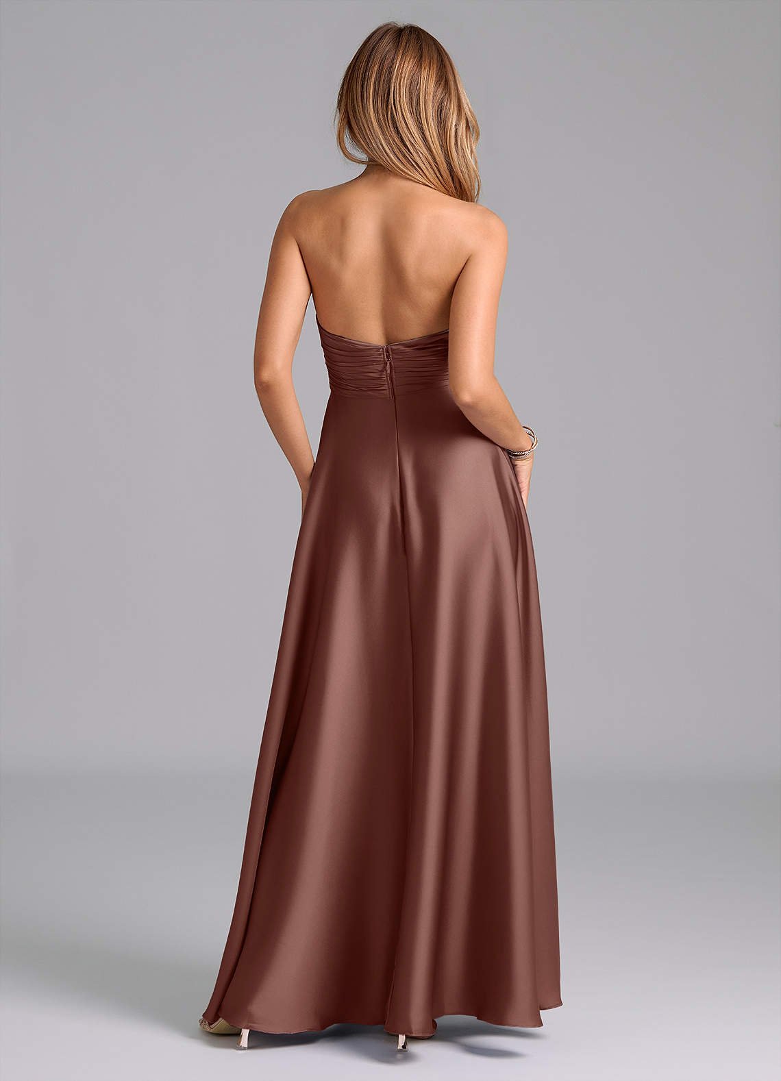Tessie A-Line V-Neck Stretch Satin Bridesmaid Dress in Espresso