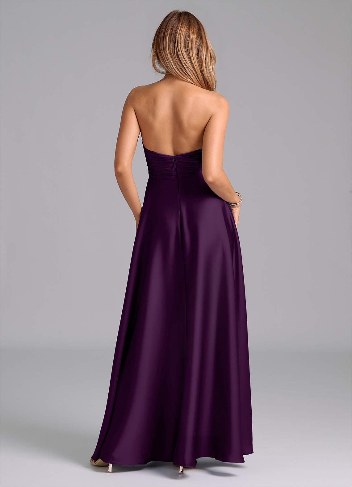 Tessie A-Line V-Neck Stretch Satin Bridesmaid Dress in Grape