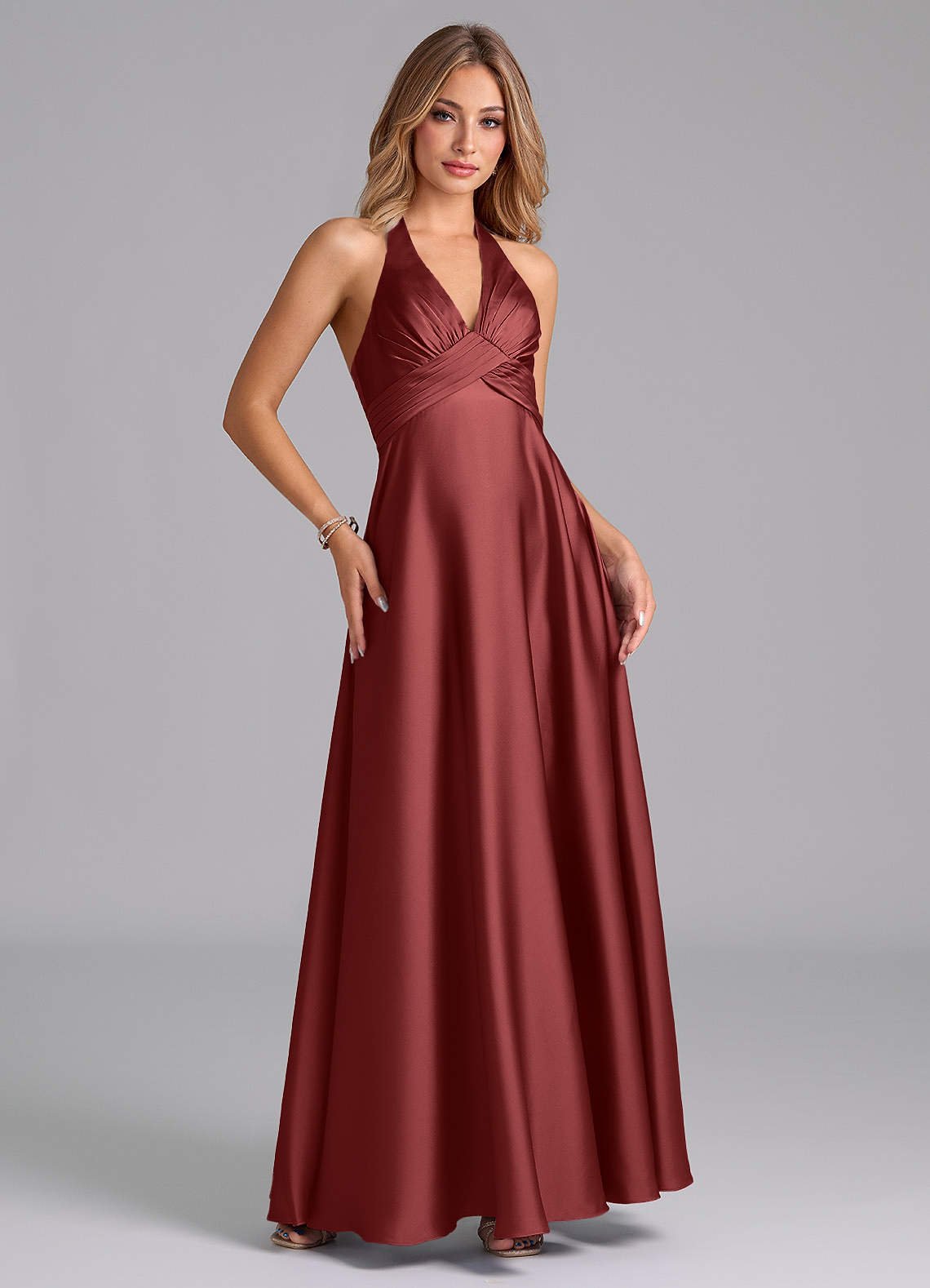 Tessie A-Line V-Neck Stretch Satin Bridesmaid Dress