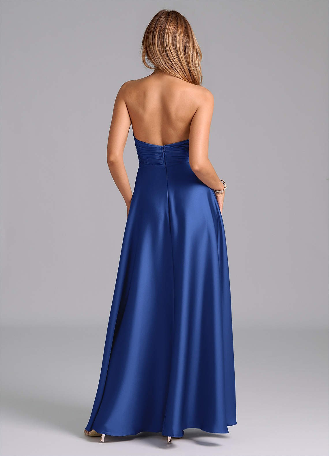 Tessie A-Line V-Neck Stretch Satin Bridesmaid Dress in Royal Blue