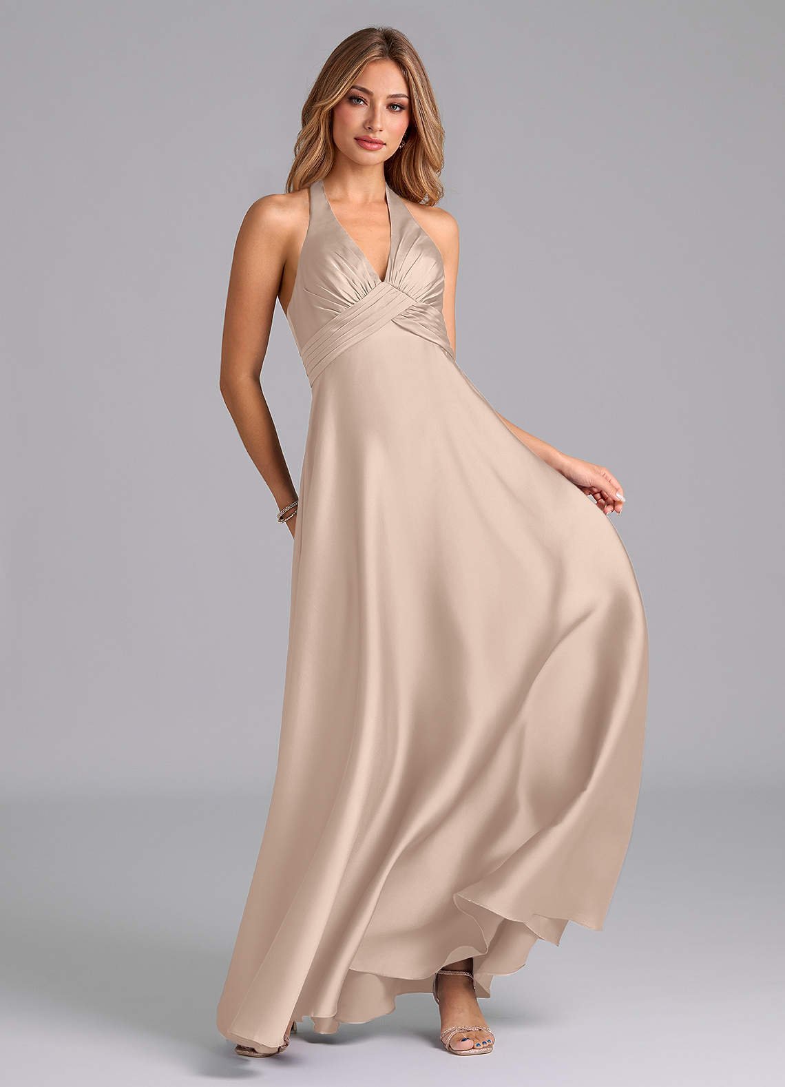 Tessie A-Line V-Neck Stretch Satin Bridesmaid Dress in English Rose