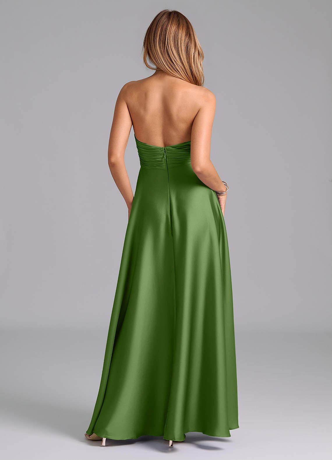 Tessie A-Line V-Neck Stretch Satin Bridesmaid Dress in Basil