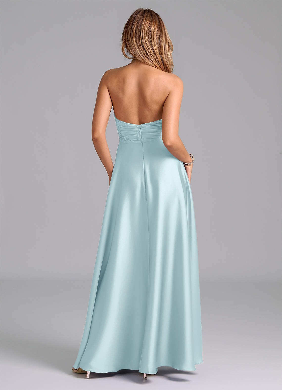 Tessie A-Line V-Neck Stretch Satin Bridesmaid Dress in Cloud Blue