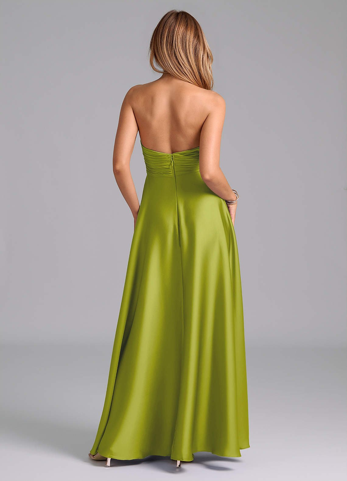 Tessie A-Line V-Neck Stretch Satin Bridesmaid Dress in Lemongrass