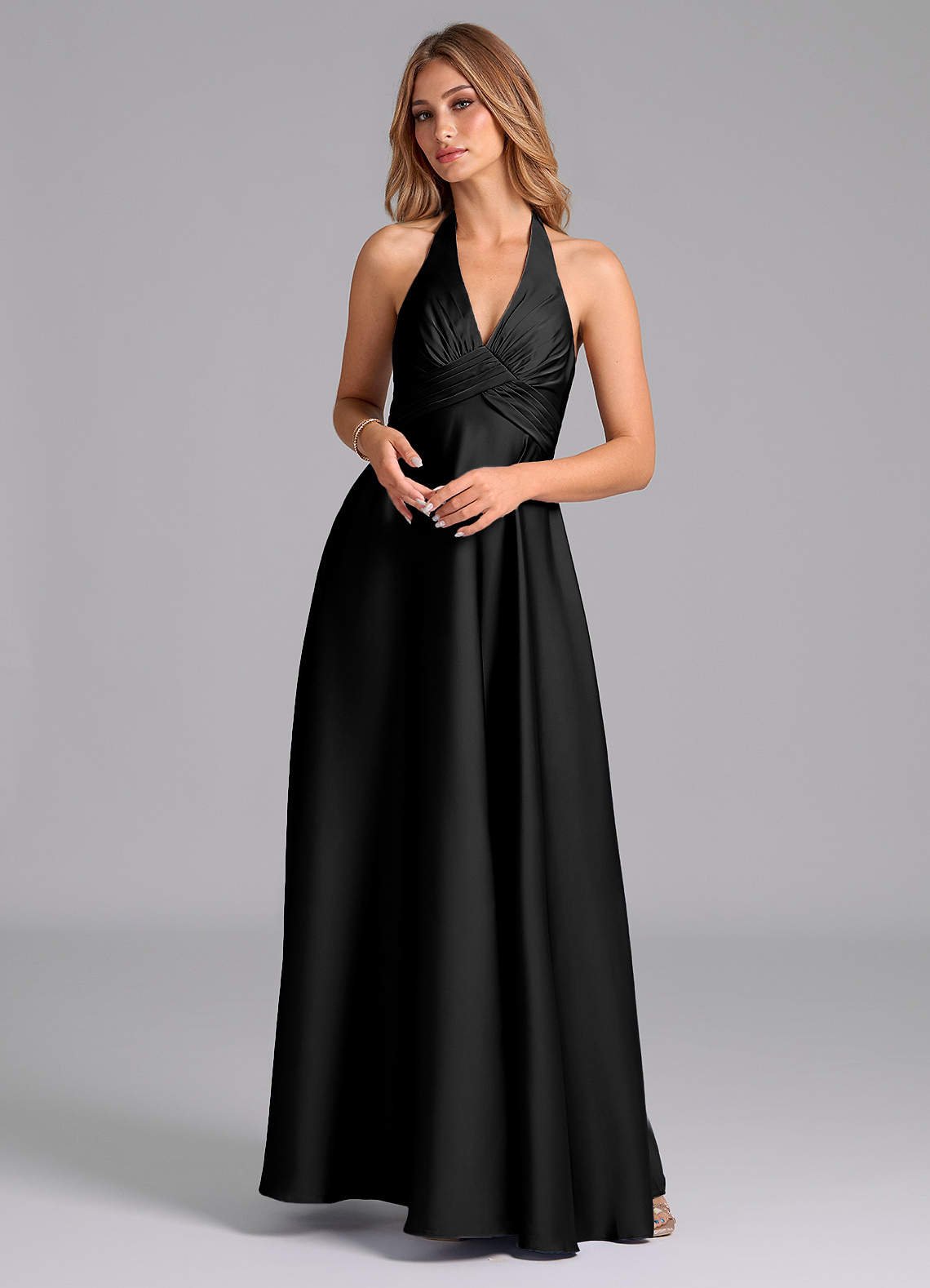 Tessie A-Line V-Neck Stretch Satin Bridesmaid Dress in black