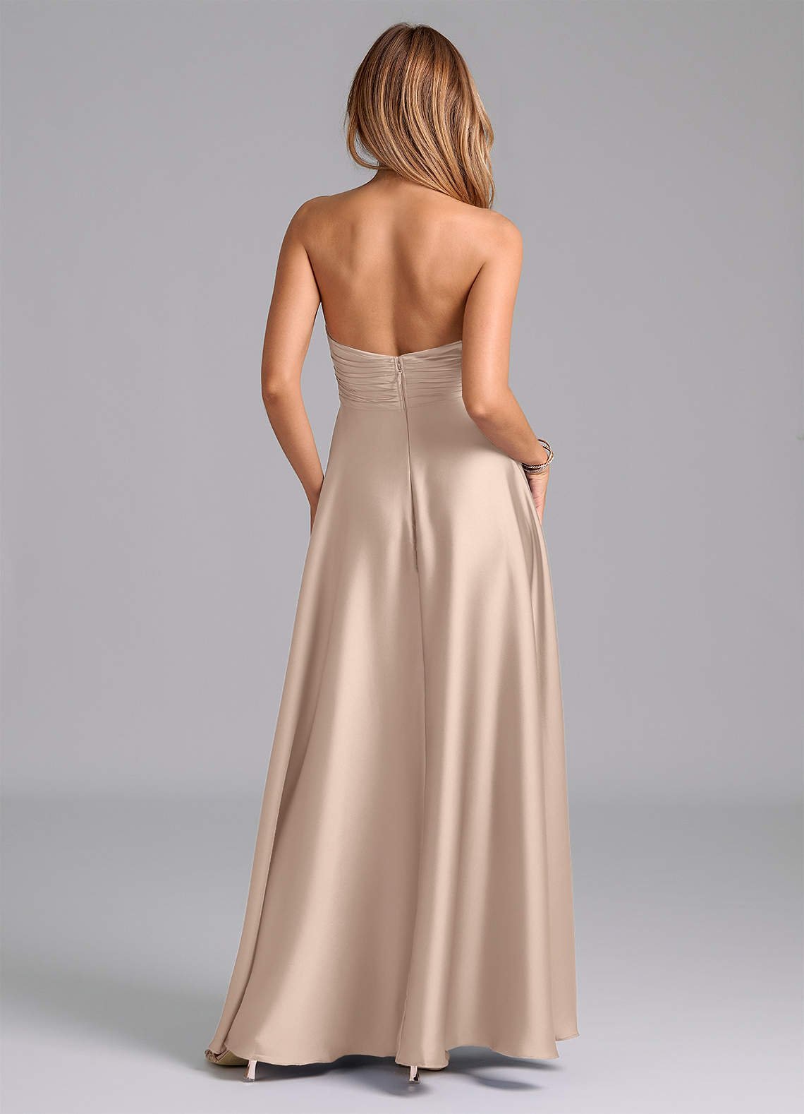 Tessie A-Line V-Neck Stretch Satin Bridesmaid Dress in English Rose