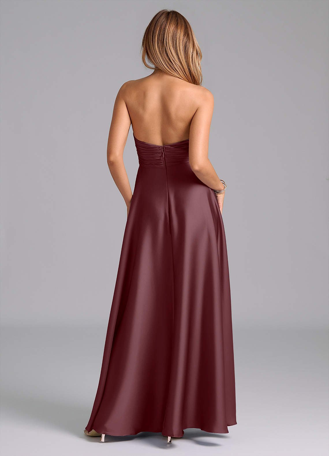 Tessie A-Line V-Neck Stretch Satin Bridesmaid Dress in Sangria