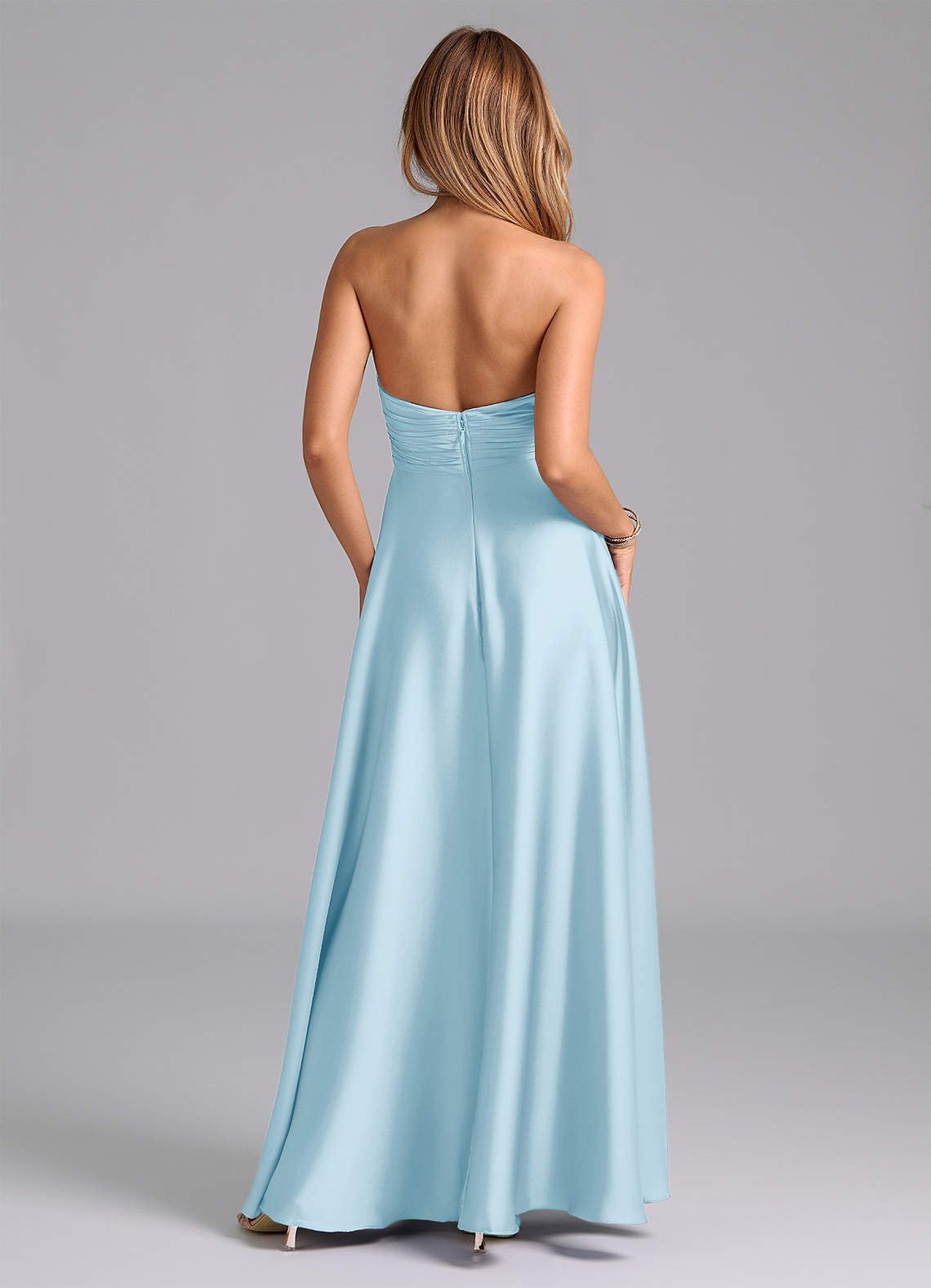 Tessie A-Line V-Neck Stretch Satin Bridesmaid Dress in Sky Blue