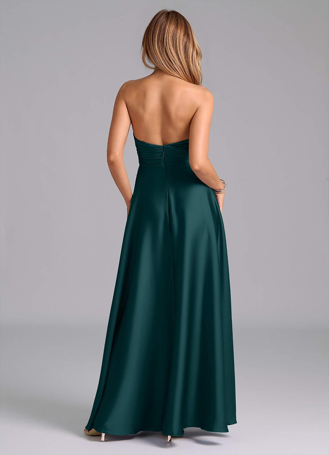 Tessie A-Line V-Neck Stretch Satin Bridesmaid Dress in Pine