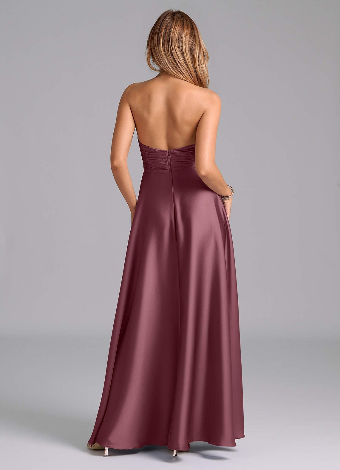 Tessie A-Line V-Neck Stretch Satin Bridesmaid Dress in Desert Rose