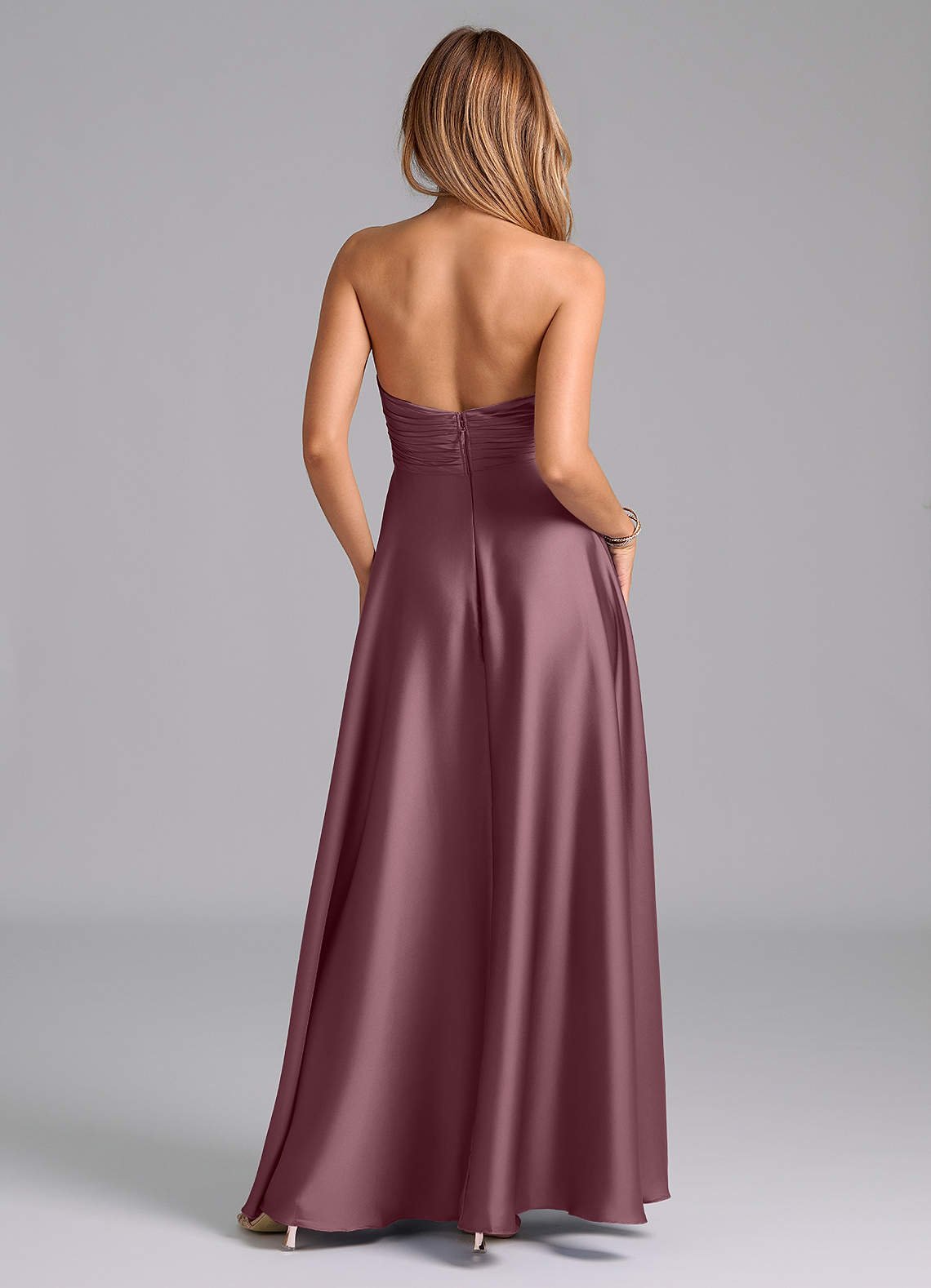 Tessie A-Line V-Neck Stretch Satin Bridesmaid Dress in Amethyst