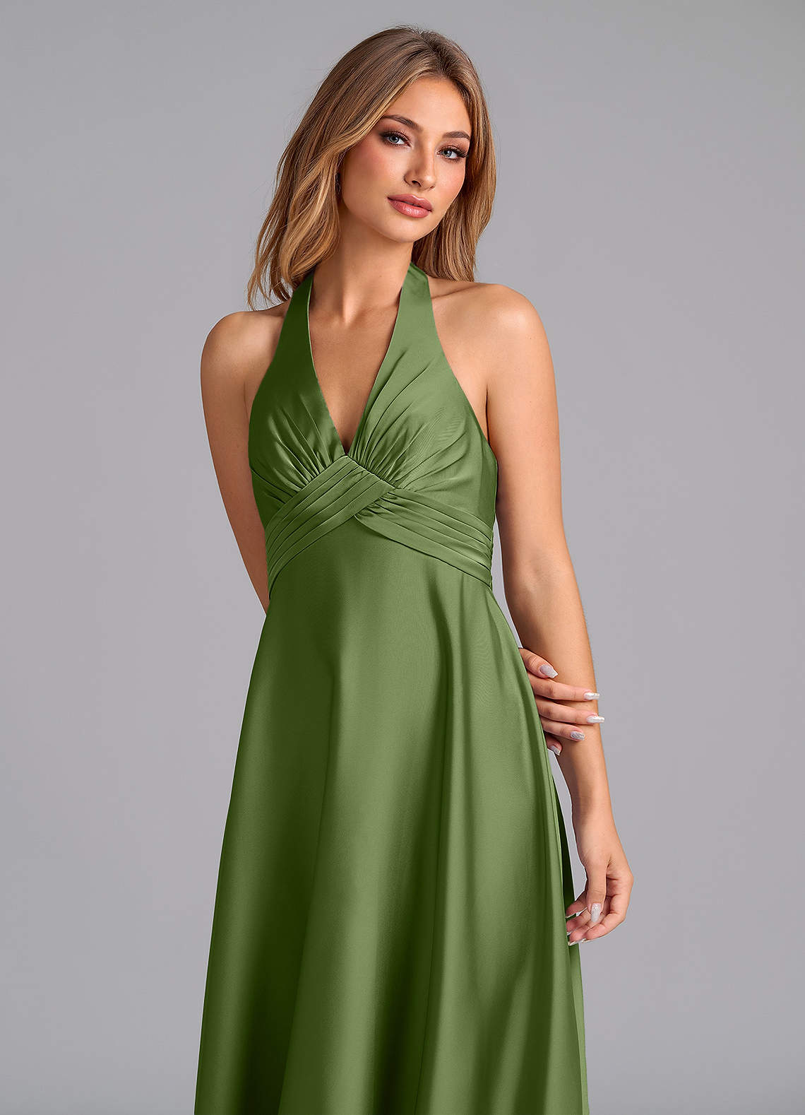 Tessie A-Line V-Neck Stretch Satin Bridesmaid Dress in Juniper
